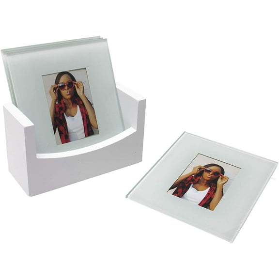 White Glass Photo Coaster Set for Mini Instax Film