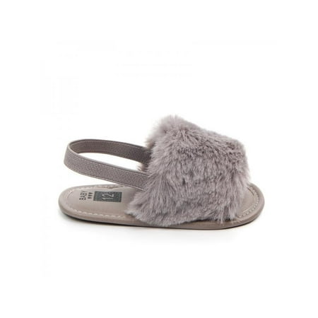 

Newborn Baby Girl Soft Sole Plush Faux Fur Slippers Pram Sandals