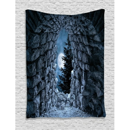 Gothic Decor Wall Hanging Tapestry Dark Cave With The Light Of Full Moon At Night Scary Horror Medieval Gothic Theme Artwork Bedroom Living Room