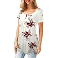 thumbnail image 3 of Inevnen Women's Floral Tunic Tops Casual Blouse V Neck Short Sleeve Buttons Up T-Shirts, 3 of 7