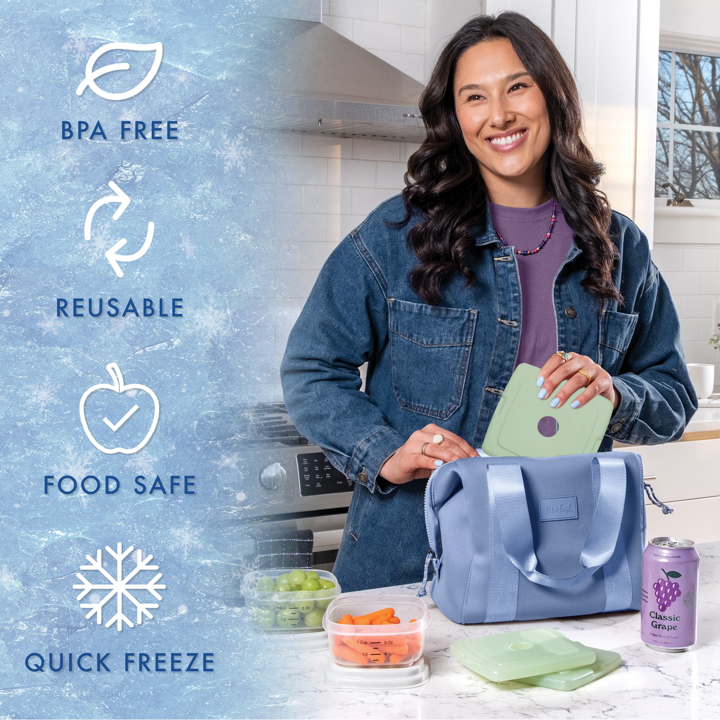 Cool Coolers by Fit + Fresh Reusable Slim Ice Packs for Lunch Bags & Coolers, Sage Green, 4pk