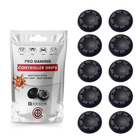 10-Pack Black Silicone Thumb Grips for PS5, Xbox One, Switch Pro, and PS4 Controllers – Durable, Anti-Slip, Universal Compatibility for Enhanced Gaming Control
