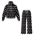 thumbnail image 5 of Glofpot Women Loungewear Set, Turtleneck Sweatshirt Set, Casual Outfit Women 2 piece Loungewear Set, Long Sleeve Pullover Top, High Waisted Wide Leg Pants with Pockets, Black Polka Dot Tracksuit, 5 of 7