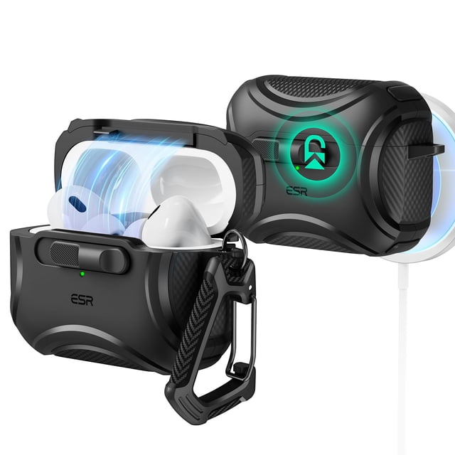 ESR para AirPods Pro Case (2023/2022/2019, 2ª/1ª generación), compatible con AirPods Pro de 2ª generación (cable USB-C/Lightning), MagSafe sin esfuerzo, bloqueo a prueba de caídas, fácil apertura,