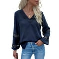 thumbnail image 3 of Blusas casuales para mujer, blusa de manga larga con encaje para mujer, blusas de manga larga de color puro, blusa de manga larga, diseño elevado, 3 of 7