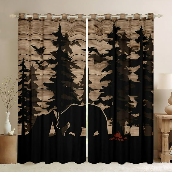Manfei Rustic Bear Print Blackout Curtains Set of 2 (52x84 Each) for Adult, Farmhouse Lodge Cabin Window Curtains, Wildlife Animal Curtains and Drapes, Black Out Curtains Home Decor