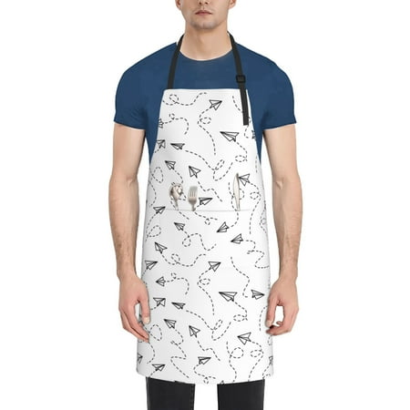 

Xecao Airplane Print Kitchen Cooking Aprons Waterproof Adjustable Bib Aprons with 2 Pockets for Women Men Chef