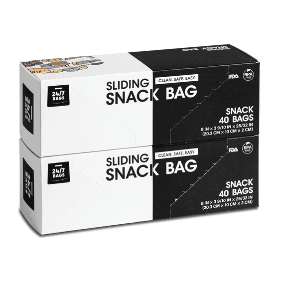 24/7 Bags | Slider Storage Bags, Snack Size with Expandable Bottom, 80 Count (2 Packs of 40), BPA-Free
