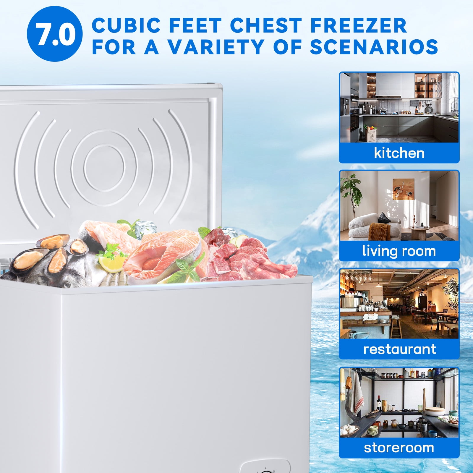  Muhub 10.0 Cu.Ft Deep Freezer, Chest Freezer with 7 Level  Adjustable temperature, Compact Freezer with Removable Hanging Basket, Top  Open Door,for Kitchen Apartments Office (White) : Appliances
