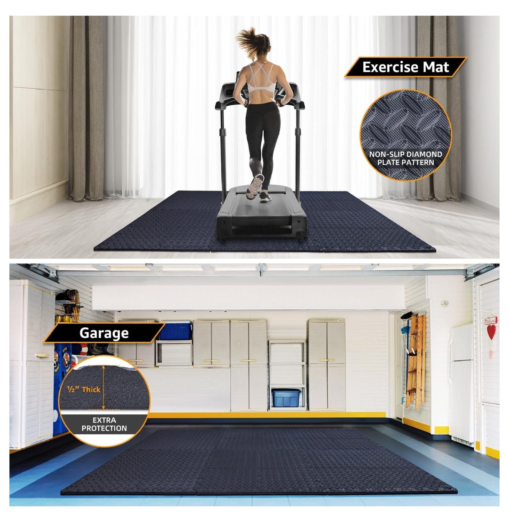 12 Pack, SQFT - 24" x 24" - 1/2" Extra Thick Floor for Home Gym or Floor Padding - High-Density Interlocking Foam Floor Tiles for Gym Equipment, Play Area | Yoga, Cardio, Weights