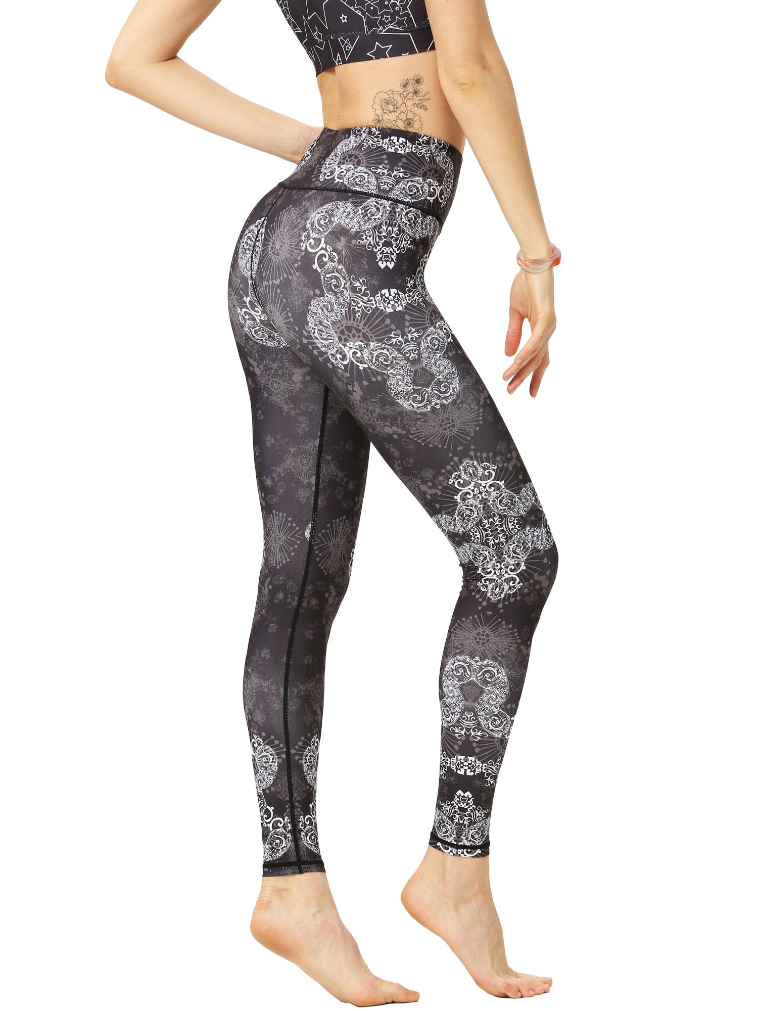 Women's High Waist Snakeskin Printed Yoga Pants Sports Workout Running Leggings 