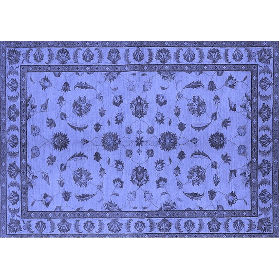 Ahgly Company Machine Washable Indoor Rectangle Oriental Blue Industrial Area Rugs, 7' x 9'