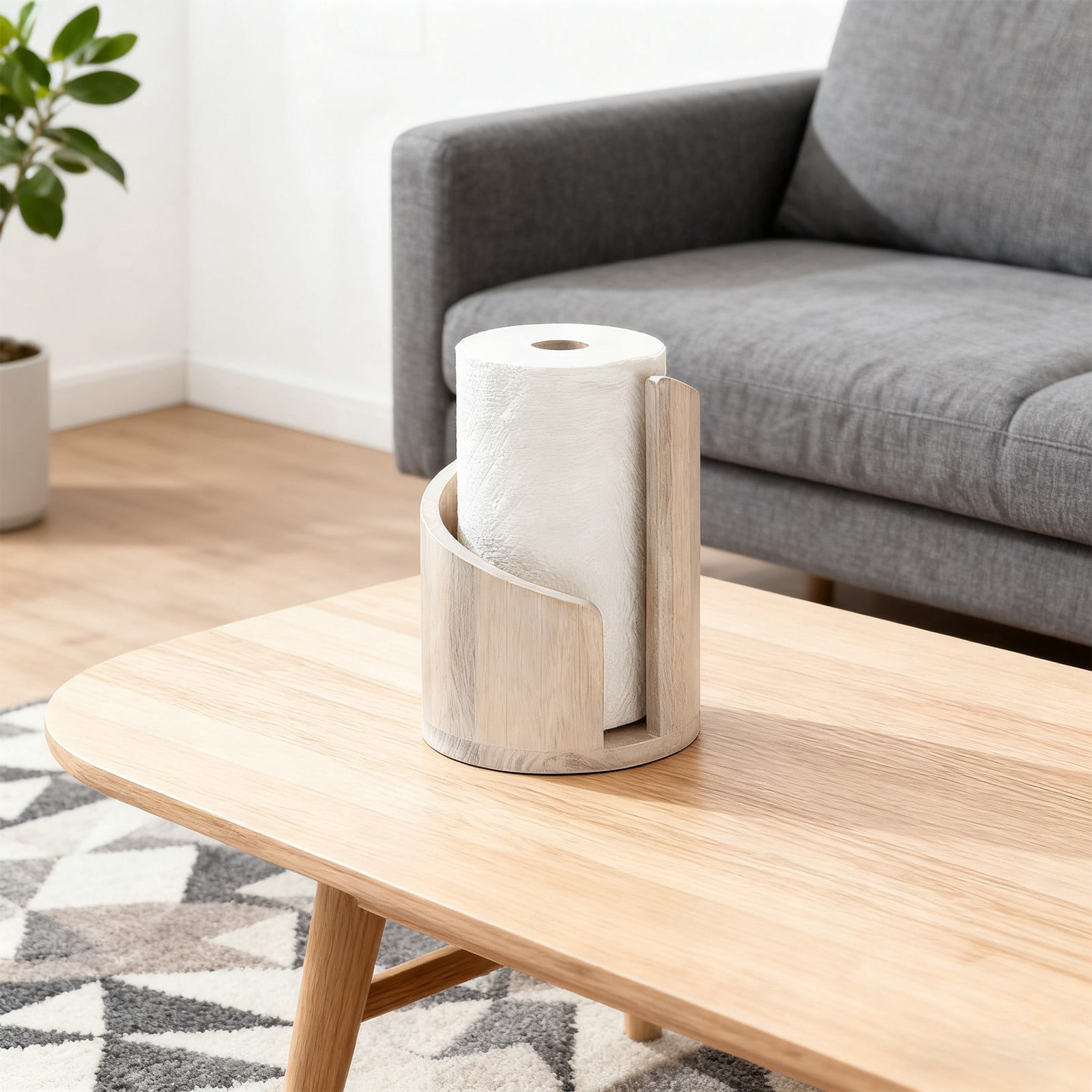 Paper Towel Holder Countertop with Wood Round Base and Mental Holder - Wood Paper Towel Holders Countertop, Effortless One-Hand Tearing, Holds Standard & Mega Rolls, Modern Organizer(Brown)