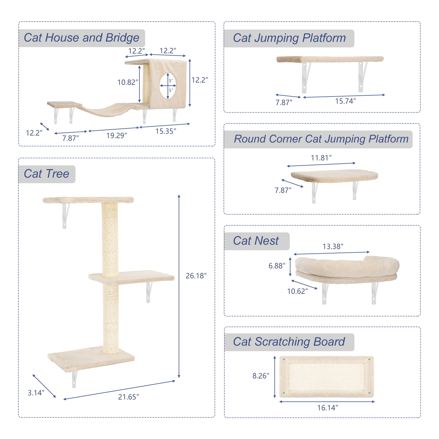 Pefilos Cat Wall Shelves and Perches Set of 6 with Cat Perch, Indoor Cat Condo for Sleeping Playing Lounging Climbing Cat Tree House, Beige Pefilos Cat Wall Shelves and Perches Set of 6 with Cat Perch, Indoor Cat Condo for Sleeping Playing Lounging Climbing Cat Tree House, Beige