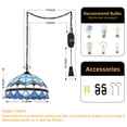 thumbnail image 3 of Hlite Tiffany Swag Hanging Pendant Light with Plug in Cord,Blue Stained Glass Shade(11.9in),Dimmable Ceiling Lighting Fixtures for Bedroom Beside,Bulb Not Included, 3 of 13