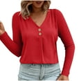 thumbnail image 3 of Bxsruta Tops for Women, Women's Oversize V-Neck Long Sleeve Blouse, Casual Striped Polyester Blend Loose Top, 3 of 7