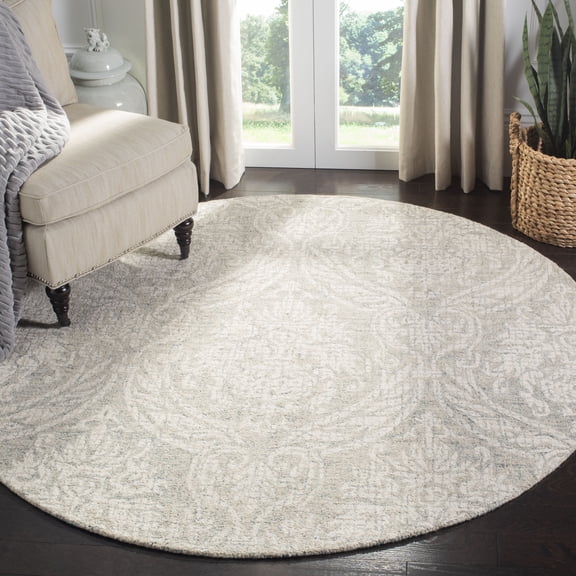 SAFAVIEH Abstract Constantine Damask Wool Area Rug, Gray/Ivory, 4' x 4' Round