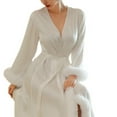 thumbnail image 6 of Arlun Valentine's Day Satin Robes for Women Sheer Long Sleeve Fuzzy Trim Kimono Robe Fashion Lightweight Comfy Long Wrap Nightgown Bathrobe Pajamas Sleepwear White XL, 6 of 8