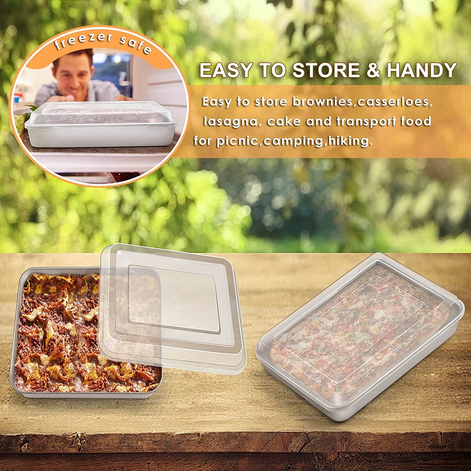 Vesteel Stainless Steel Baking Pan with Lid, 10.4 x 8 x 2 Inch Rectangle Sheet Cake Pans with Covers Bakeware for Cakes Brownies Casseroles, Non-toxic & Dishwasher Safe - Set of 2