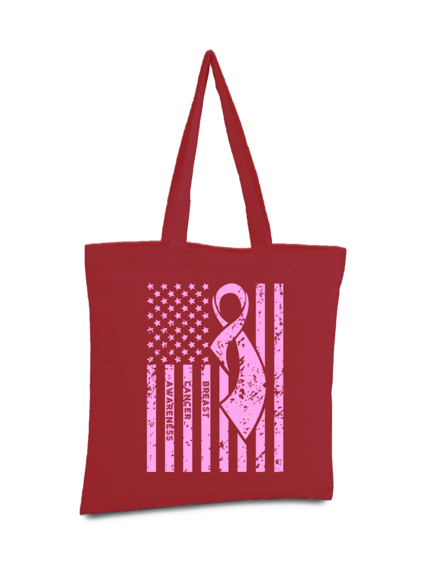 Womens Canvas Large Tote Shoulder Handbag Pink Ribbon Breast Cancer Awareness Flag Perfect Bag