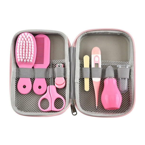 set de manicura Kit de aseo portátil para bebés Juego de cuidado de seguridad para bebés Cortaúñas Lima de uñas Cepillo Peine Aspirador nasal Tijeras Termómetro electrónico Cepillo de dientes para ded Tomshoo set de manicura