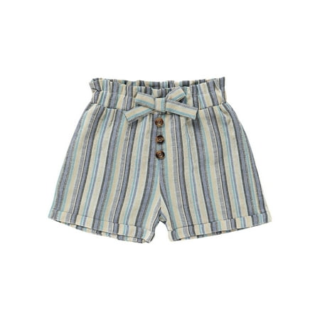 

3T Baby Girls Shorts Stripe Bow Button Elastic Shorts 3-4T