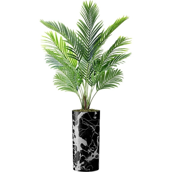 Artificial Tree in Modern Marble Effect Planter, Fake Areca Tropical Palm Silk Tree for Indoor and Outdoor Home Decoration - 66" Overall Tall (Plant Pot Plus Tree)
