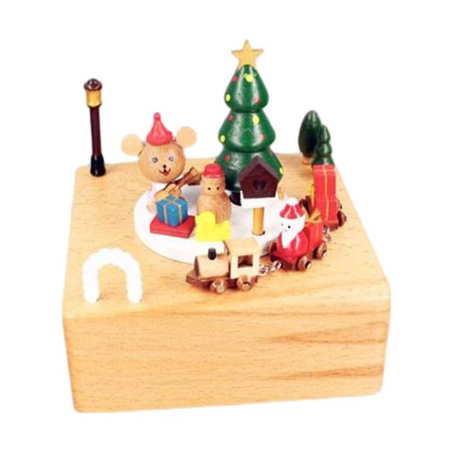 Cajas de música giratorias de madera hechas a mano, caja de música navideña, pintura a mano, Mini caja de música cuadrada, regalo (hy)
