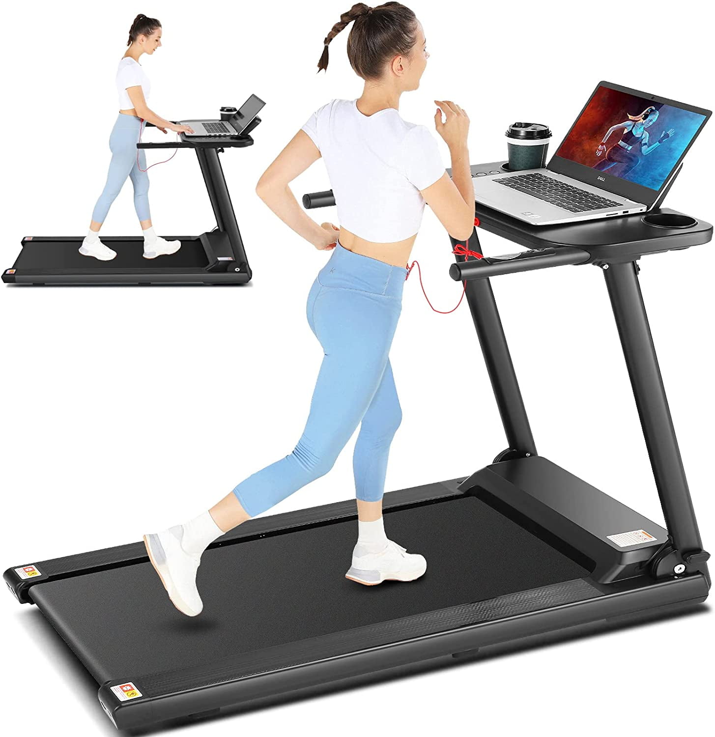 Treadmill with Desk and Large LCD Monitor,Folding Treadmills with Heart