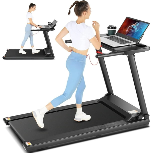 Treadmill with Desk and Large LCD Monitor,Folding Treadmills with Heart Rate & Bluetooth Speaker