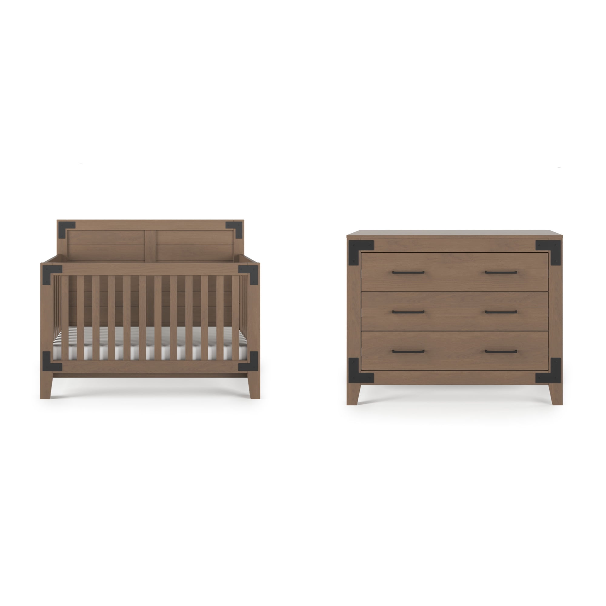 Child Craft Lucas Crib and Dresser Nursery Set, 4-in-1 Convertible Crib with 3-Drawer Dresser, Dusty Heather, 2-Piece