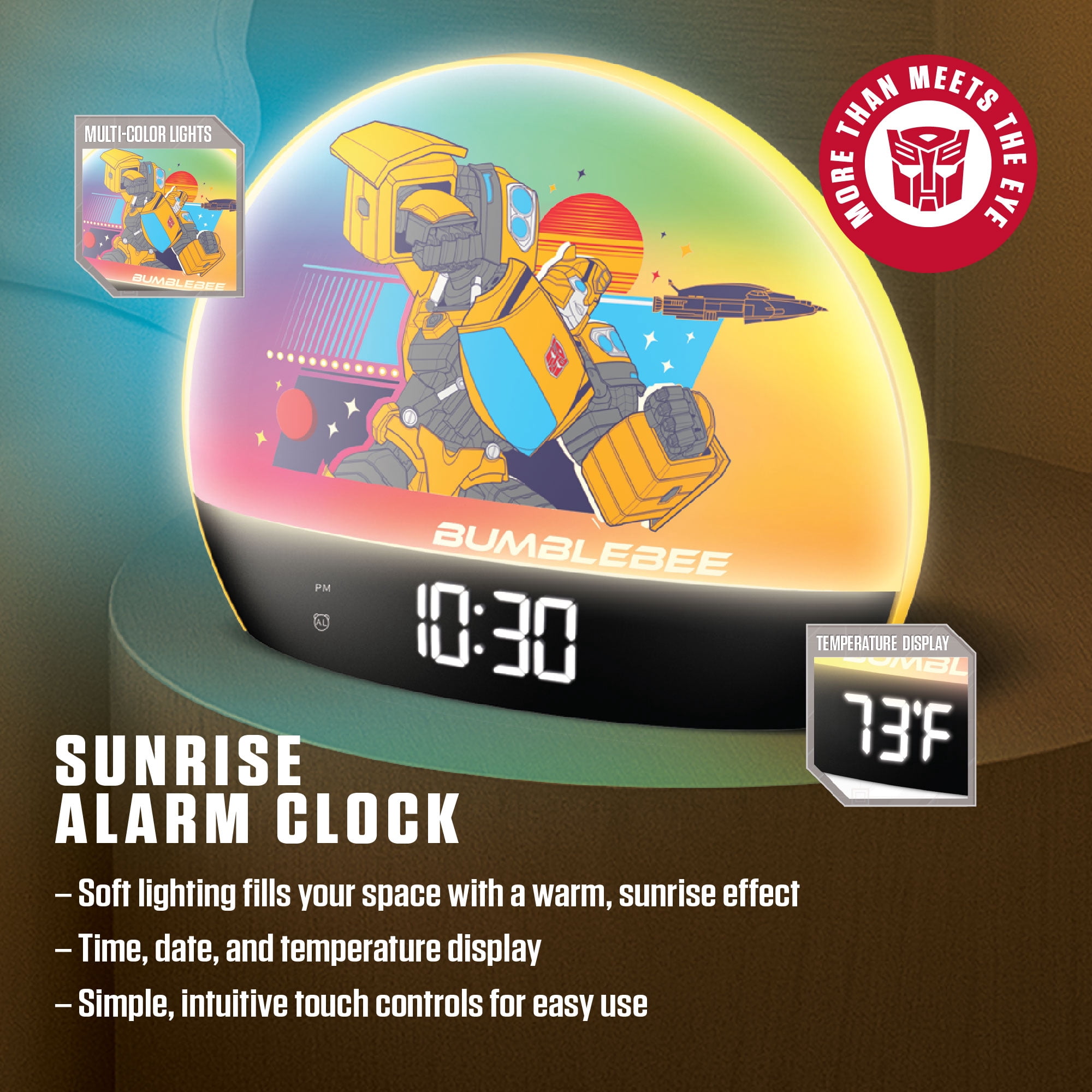 Transformers Bumblebee Sunrise Alarm Clock Night Light, USB Powered Digital Clock with Color Changing LEDs, Built-In Alarm, Black and Yellow
