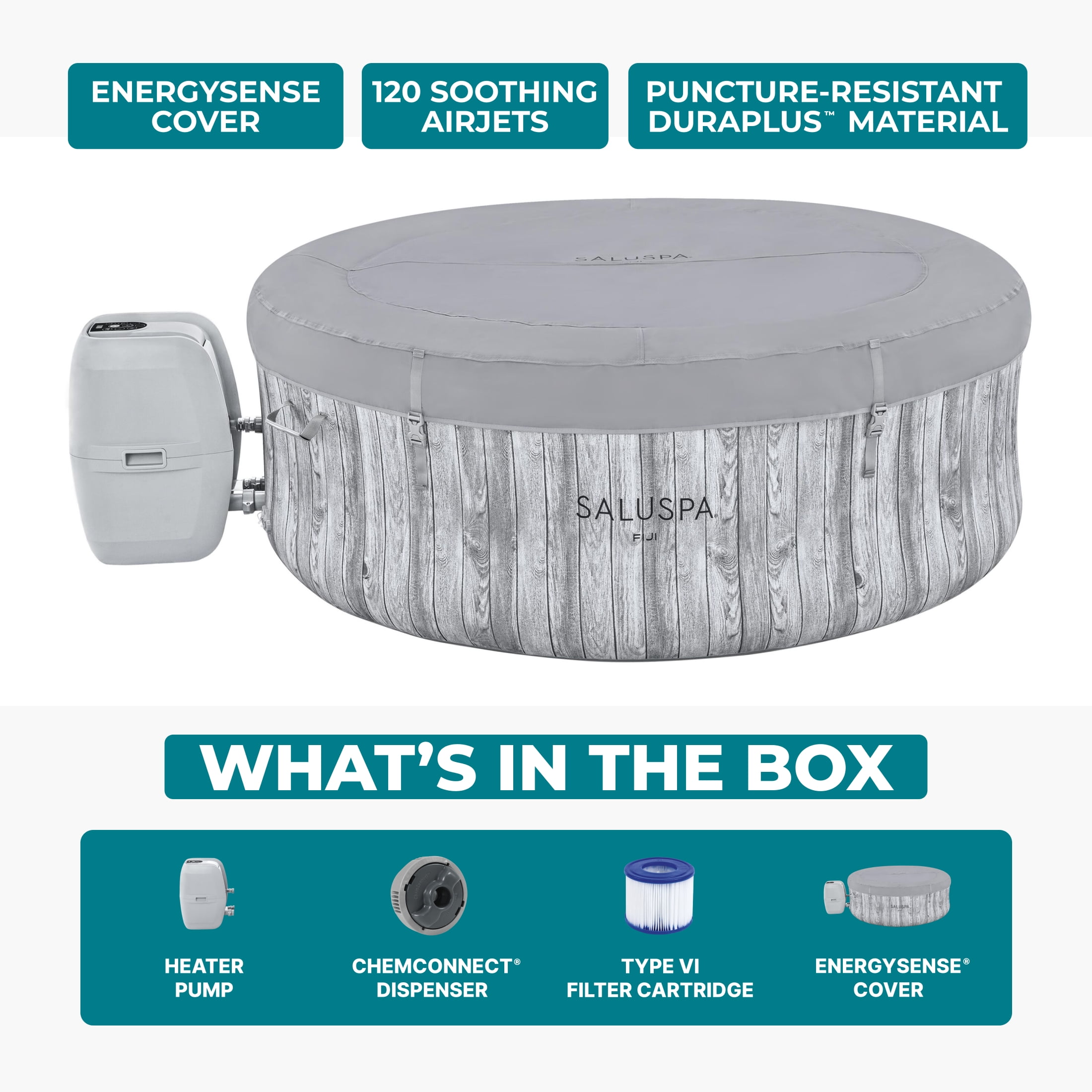 Bestway SaluSpa Fiji 2-4 Person Inflatable Hot Tub, Round Energy-Efficient Spa, 71" x 26"