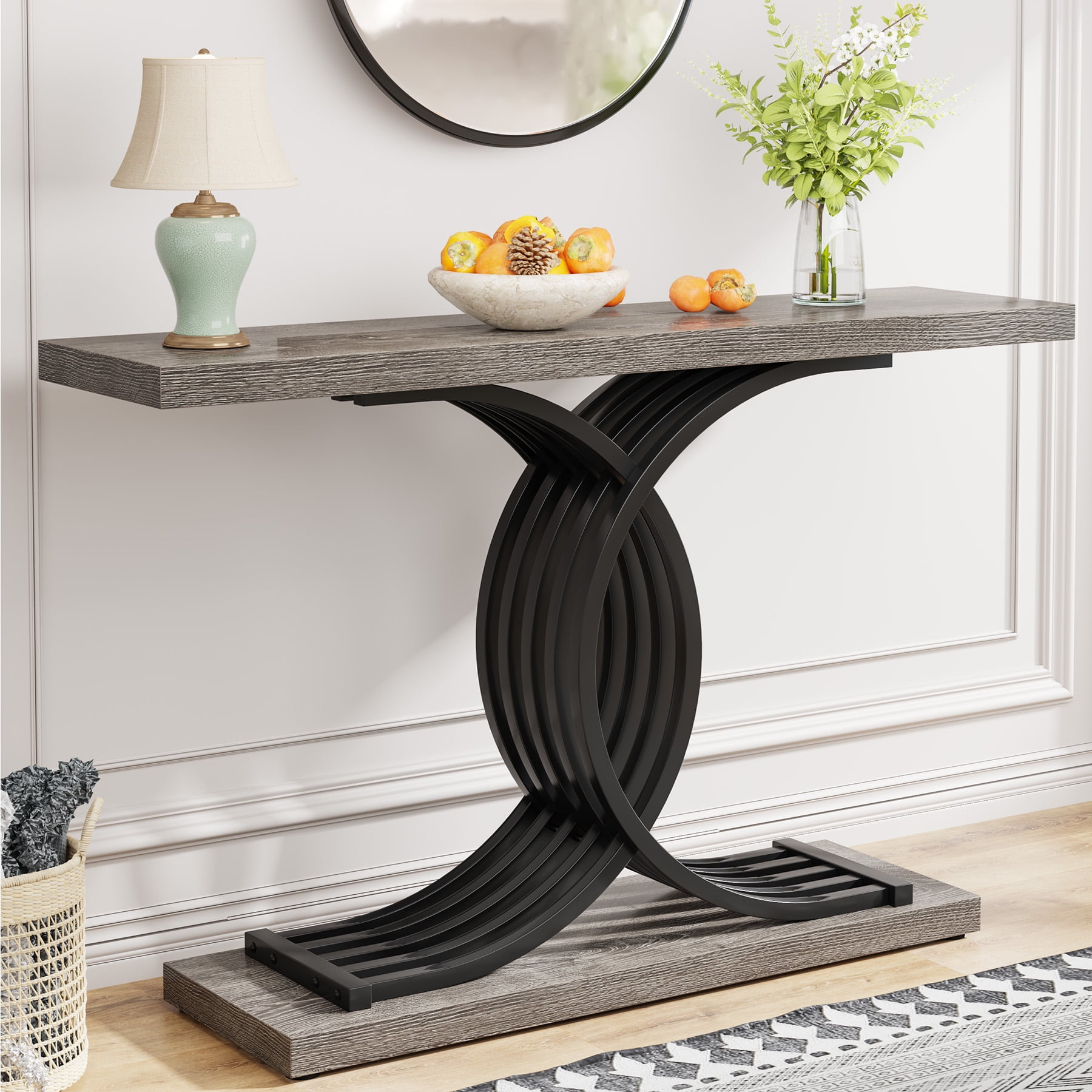 Demi Bonn 39" Console Table, Narrow Faux Marble Entryway Hallway Sofa Table for Hallway, Entrance, Living Room, Bedroom, Gray