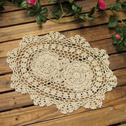 Heldig Phantomon Lace Doilies Handmade Crochet Placemats Cotton Doilies Cloth Lace, Oval Shape, 10 x 14 inch (Beige)B