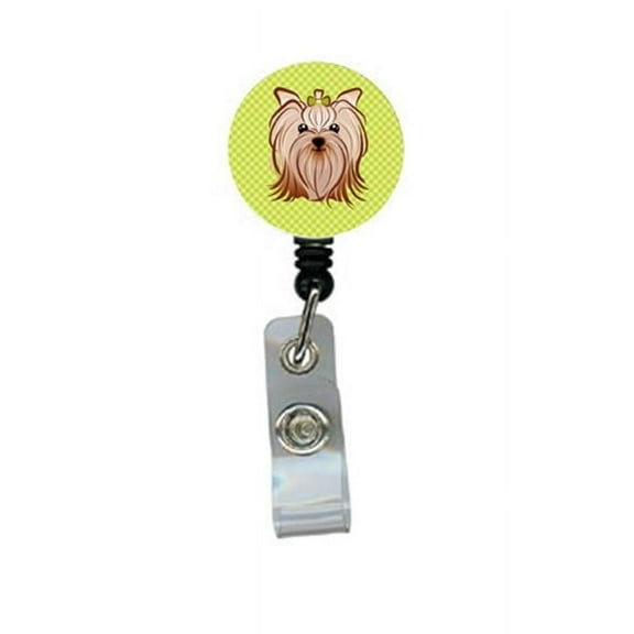 Checkerboard Lime Green Yorkie Yorkishire Terrier Retractable Badge Reel