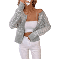 thumbnail image 1 of Womens - Blazer à Carreaux Habillé Décontracté Bouton devant Cardigan Col Rond Manches Longues Texture Tricot Vestes Gris m, 1 of 9
