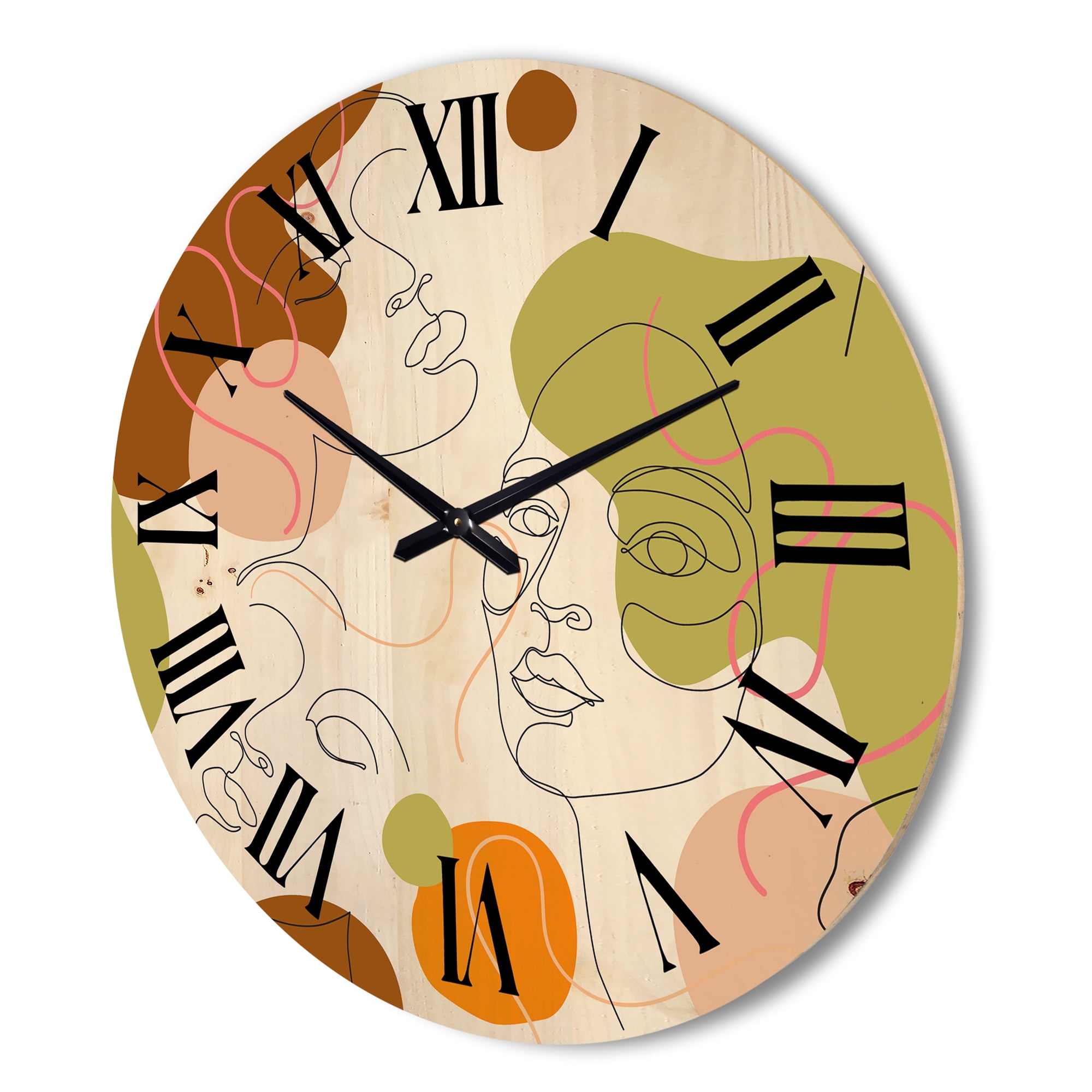 Designart 'One Line Portrait of Afro American Women VII' Modern Wood Wall Clock