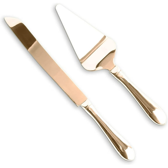 Homi Styles Metallic Copper Gold Stainless Steel Cake Serving Set - Cake Knife and Server - Cake Serving Set With Serrated Blade for Easier Cutting - Holidays, Birthdays, Wedding, Anniversary