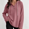 thumbnail image 2 of Tqcoqu Women's Waffle Knit Henley Button Hoodie,Drawstring V Neck Drop Shoulder Long Sleeve Casual Pullover Tops,Red Women's S-XXL, 2 of 7