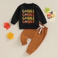 thumbnail image 3 of Douhoow Toddler Boy Thanksgiving Outfits Baby Letter Turkey Print Long Sleeve Sweatshirts Long Pants Infant 2Pcs Clothes Set 3M-3T, 3 of 9