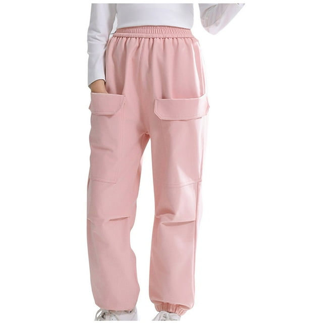 Odeerbi 7-15 Años Niñas Pantalones Cargo Impermeable Softshell Pantalones Cortavientos Color Sólido Casual Pantalones de Trabajo Con Bolsillo