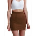 thumbnail image 3 of Spencer Women High Waist Bodycon Short Dress Faux Suede A-Line Split Mini Pencil Skirt "L,Brown", 3 of 7