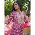 thumbnail image 3 of Janasya Women's Pink Cotton Foil Floral Printed Pant Set with Scarf, 3 of 5