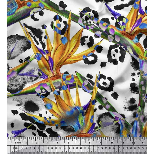 Soimoi Modal Satin Fabric Animal Skin & Wild Flower Printed Fabric 1 Yard 42 Inch Wide