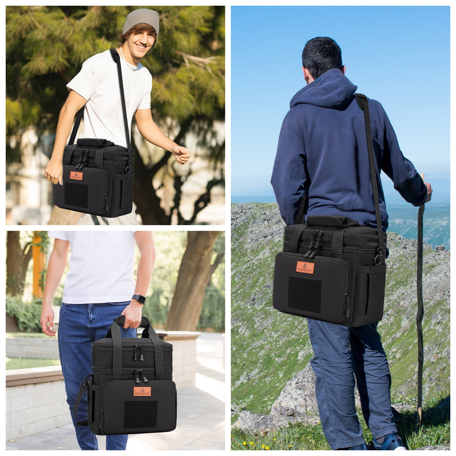Holuxer Tactical Lunch Bags, Large Expandable Insulated Lunch Box, Durable Waterproof Leakproof Cooler Bag for Adults/Men/Women/Work Outdoor Beach Trips, 20 Cans/16 L, Black