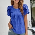 thumbnail image 4 of SXCXLSA Women's Tulip Sleeve Jacquard Top, Crewneck Casual Short Sleeve TShirt, 4 of 5