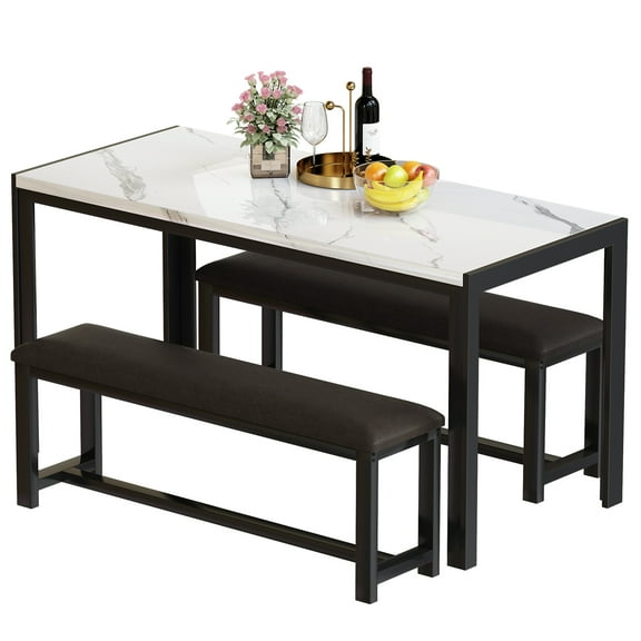 Recaceik Breakfast Nook Table Set,Coffee Table with Bench for 4-6 People, Kitchen Tables Set for Small Spaces