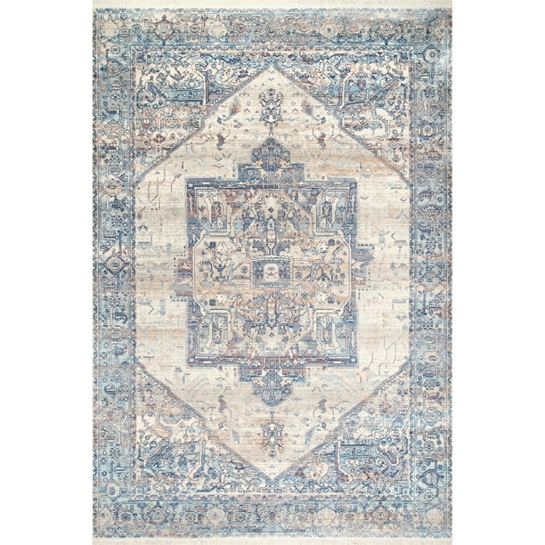 nuLOOM Harriet Vintage Medallion Fringe Area Rug, 6' 7" x 9' 4", Light