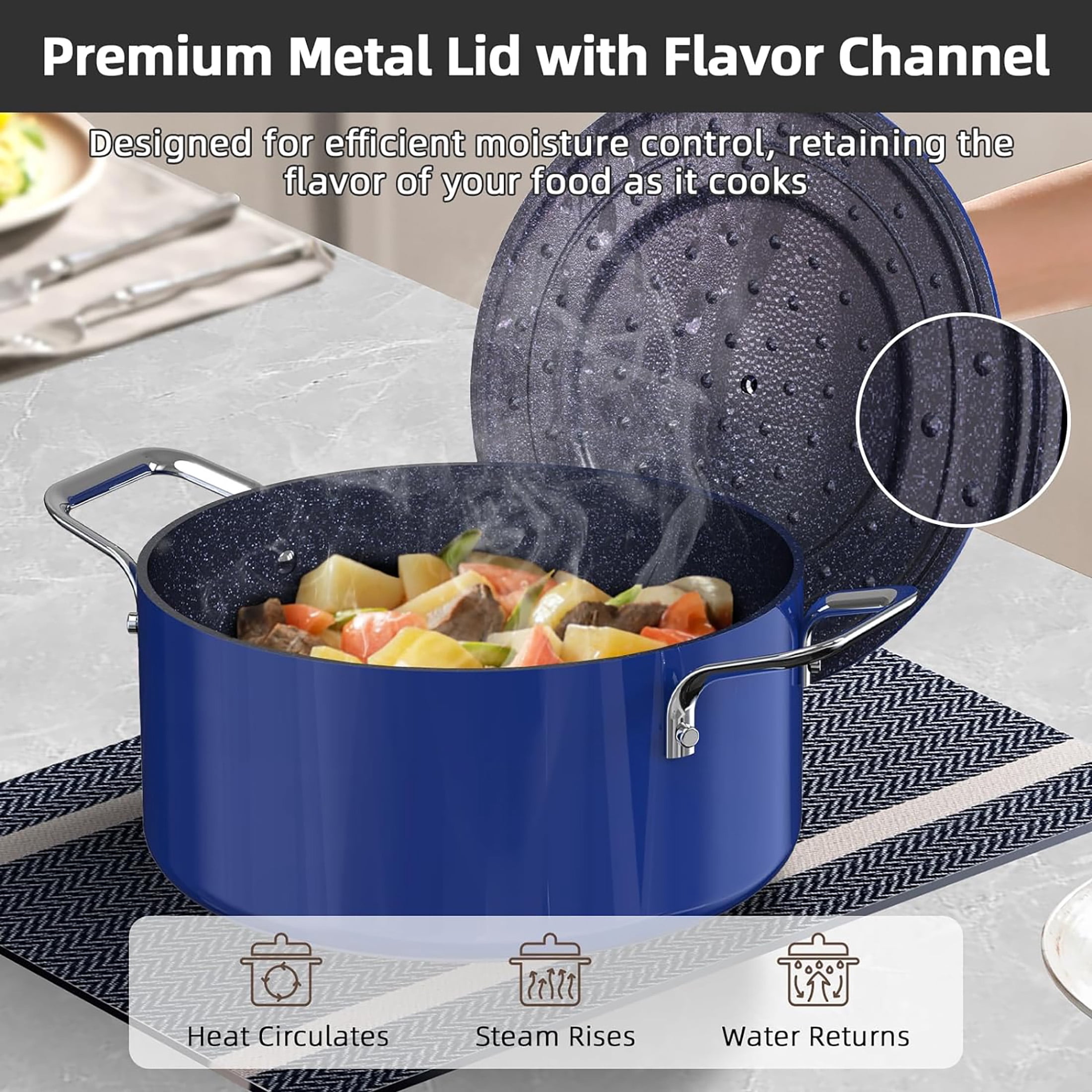 Nuwave 13pc Lux Pots and Pans Set, Healthy G10 Duralon Ceramic Coating Forged Lightweight Ultra Nonstick Cookware Set, Stay-Cool Handles, Works on All Cooktops & Oven, Blueberry